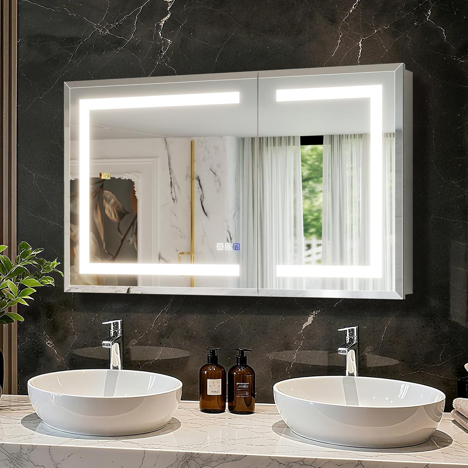 Home Bathroom Cabinets - LED Bathroom Medicine Cabinet with Mirror,