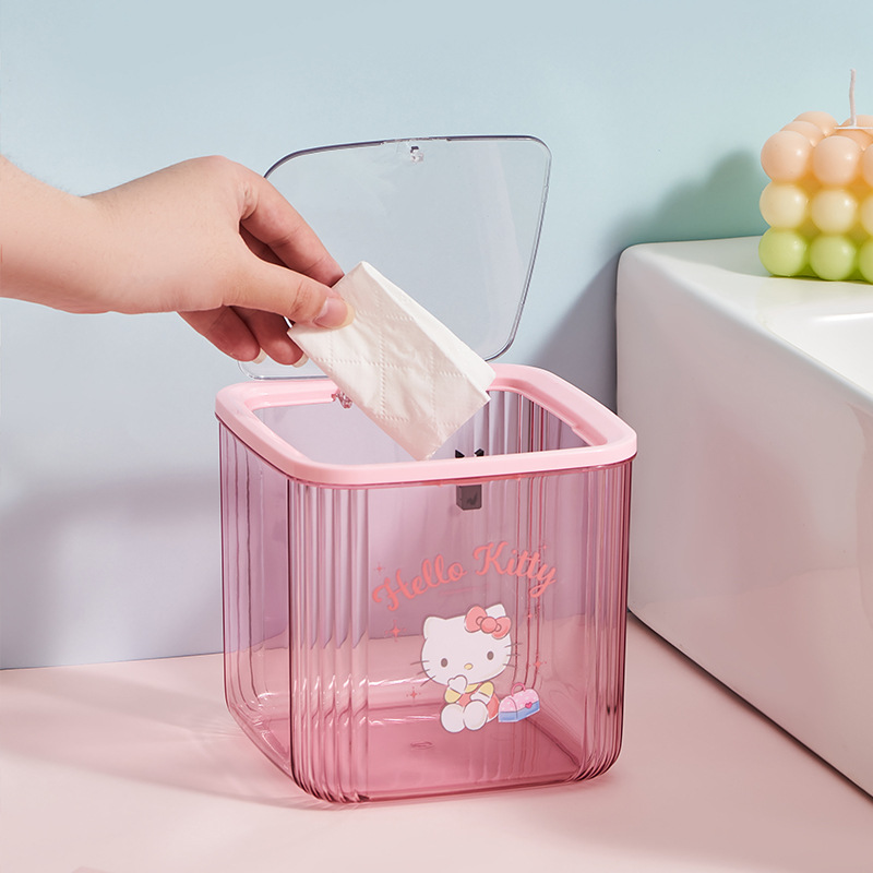 Home Bathroom Trash Can - Kawaii Hellokitty Transparent Desktop Trash Can