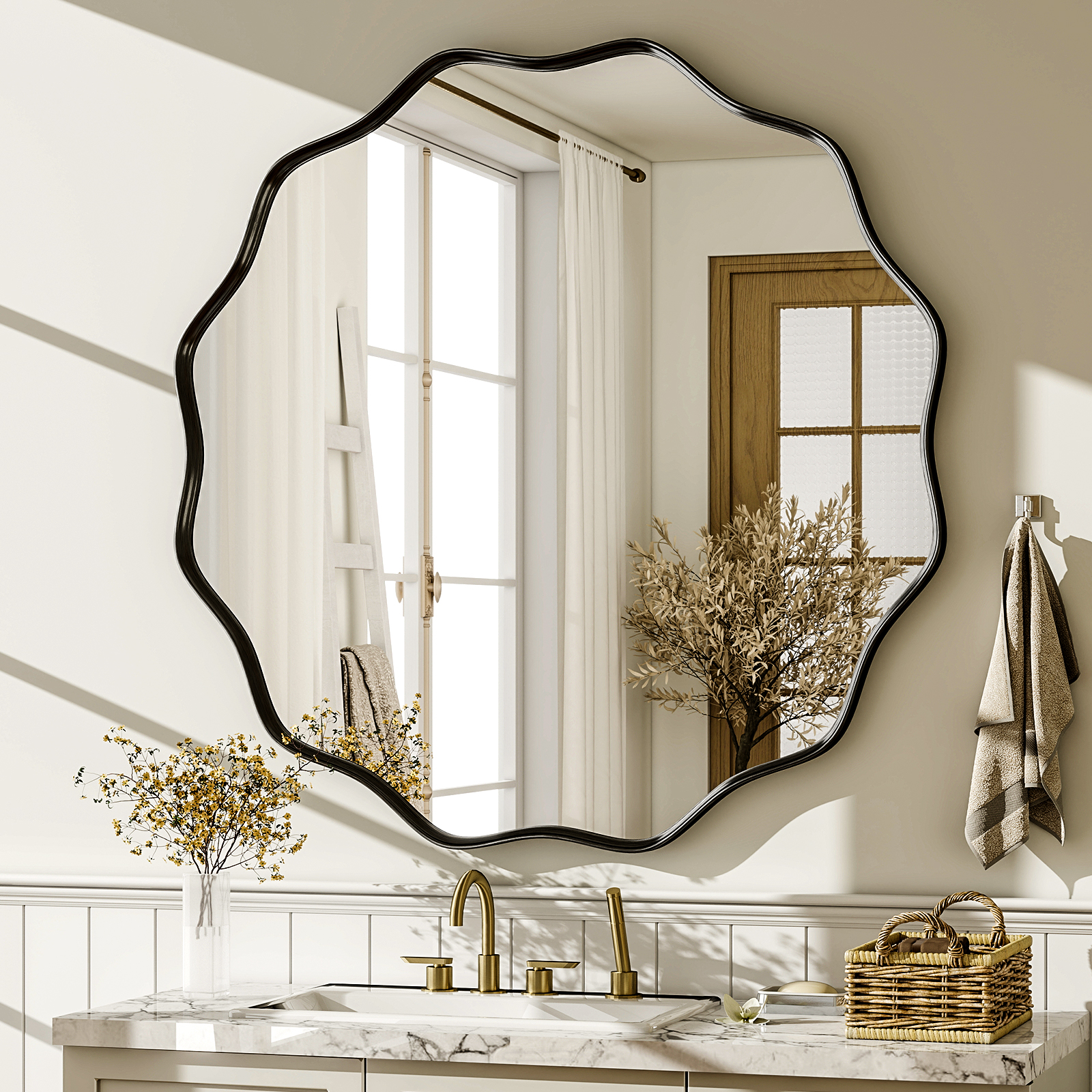 Home Bathroom Cabinets - Wavy Round Bathroom Mirror Decorative Wall