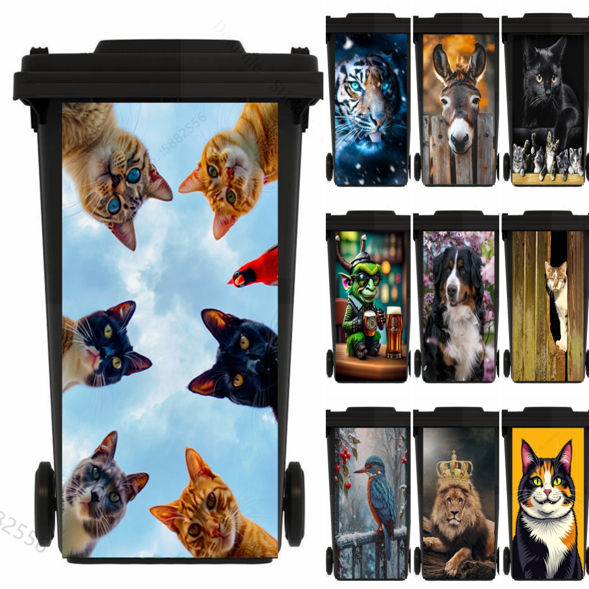 Home Bathroom Trash Can - Adorable Animals Cat Rubbish Bin Stickers