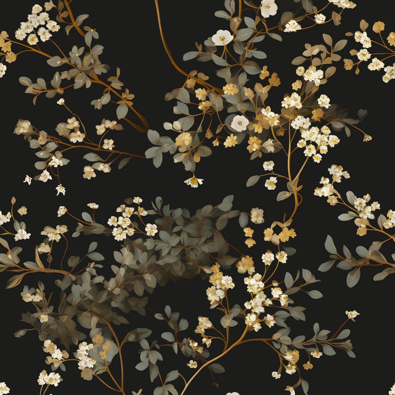 Home Bathroom Cabinets - Black Floral Wallpaper 17.4