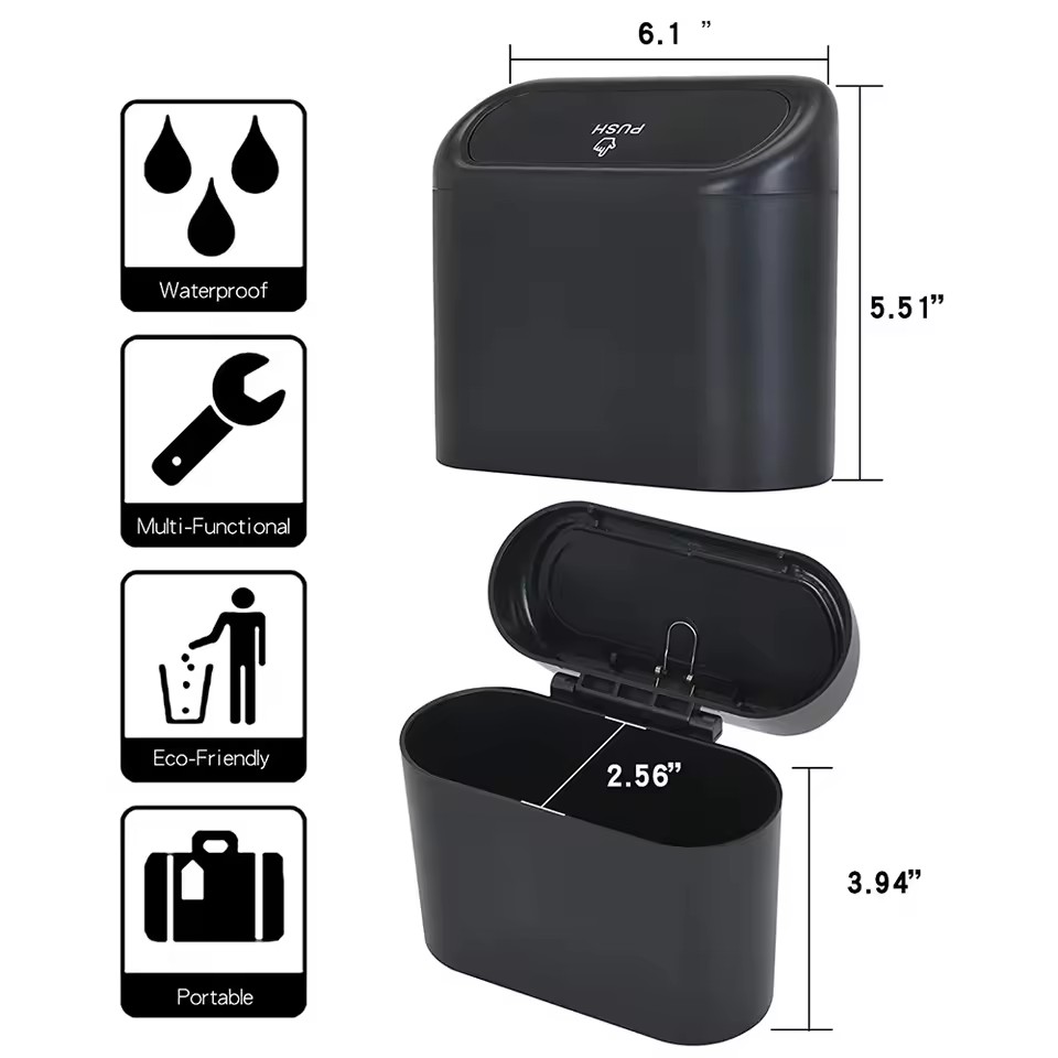 Home Bathroom Trash Can - MOBIDEA Black/White Portable Hanging Mini Car