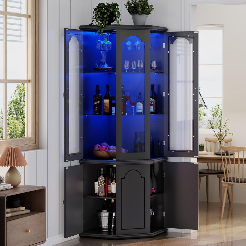 Home & Bathroom Building Products Pte Ltd Photos - Corner Bar Cabinet w LED Lights,