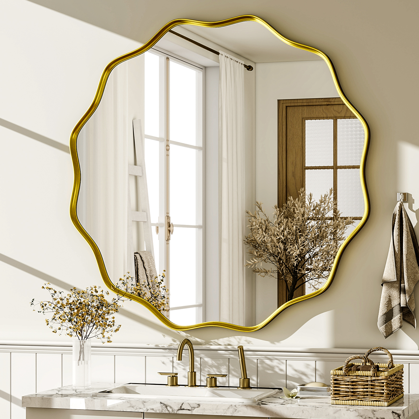 Wavy Round Bathroom Mirror Dec - Home Bathroom Cabinets recensie en prijs