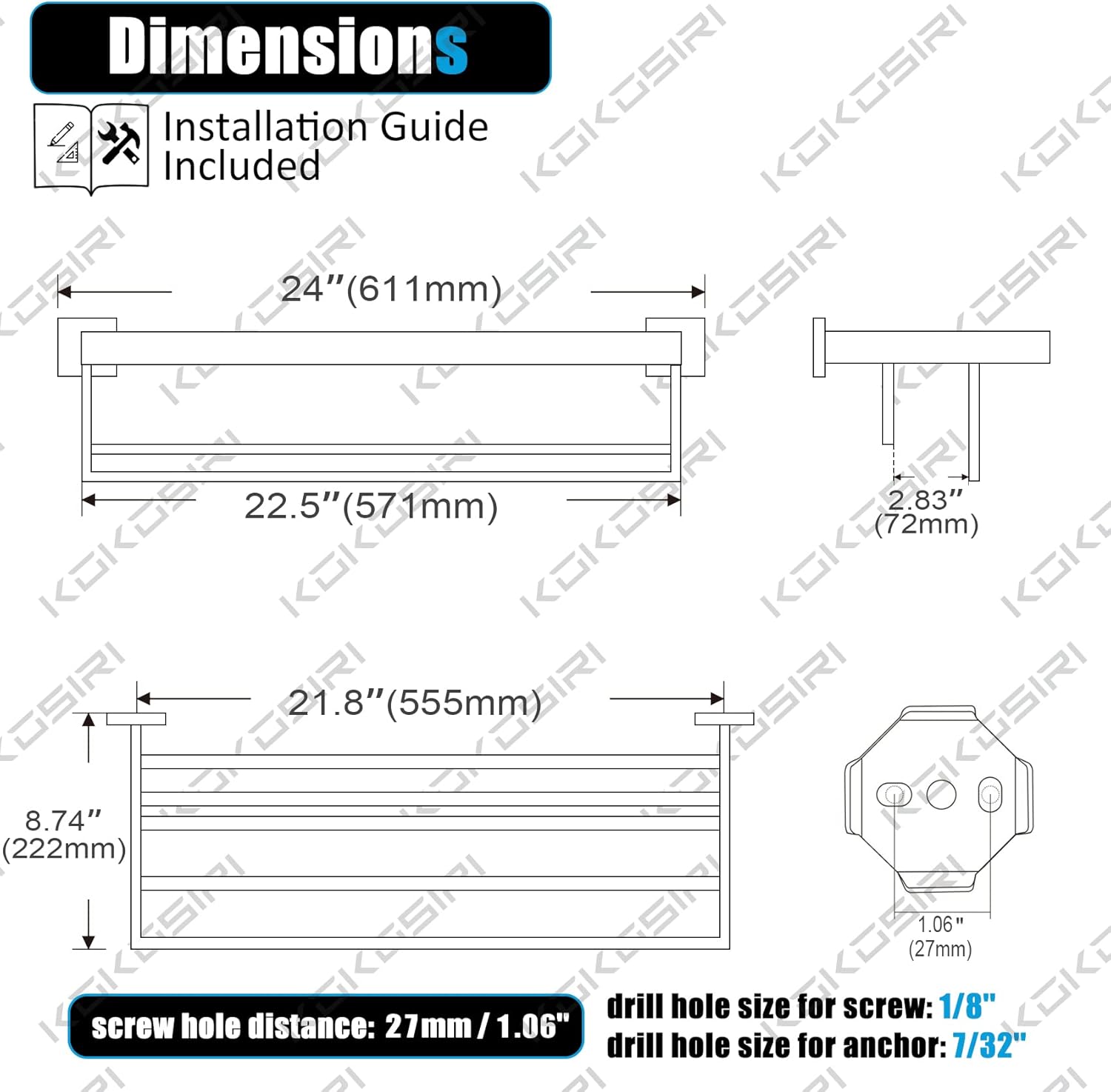 24'' Chrome Towel Shelf with T - Towel Bar Stainless recensie en prijs