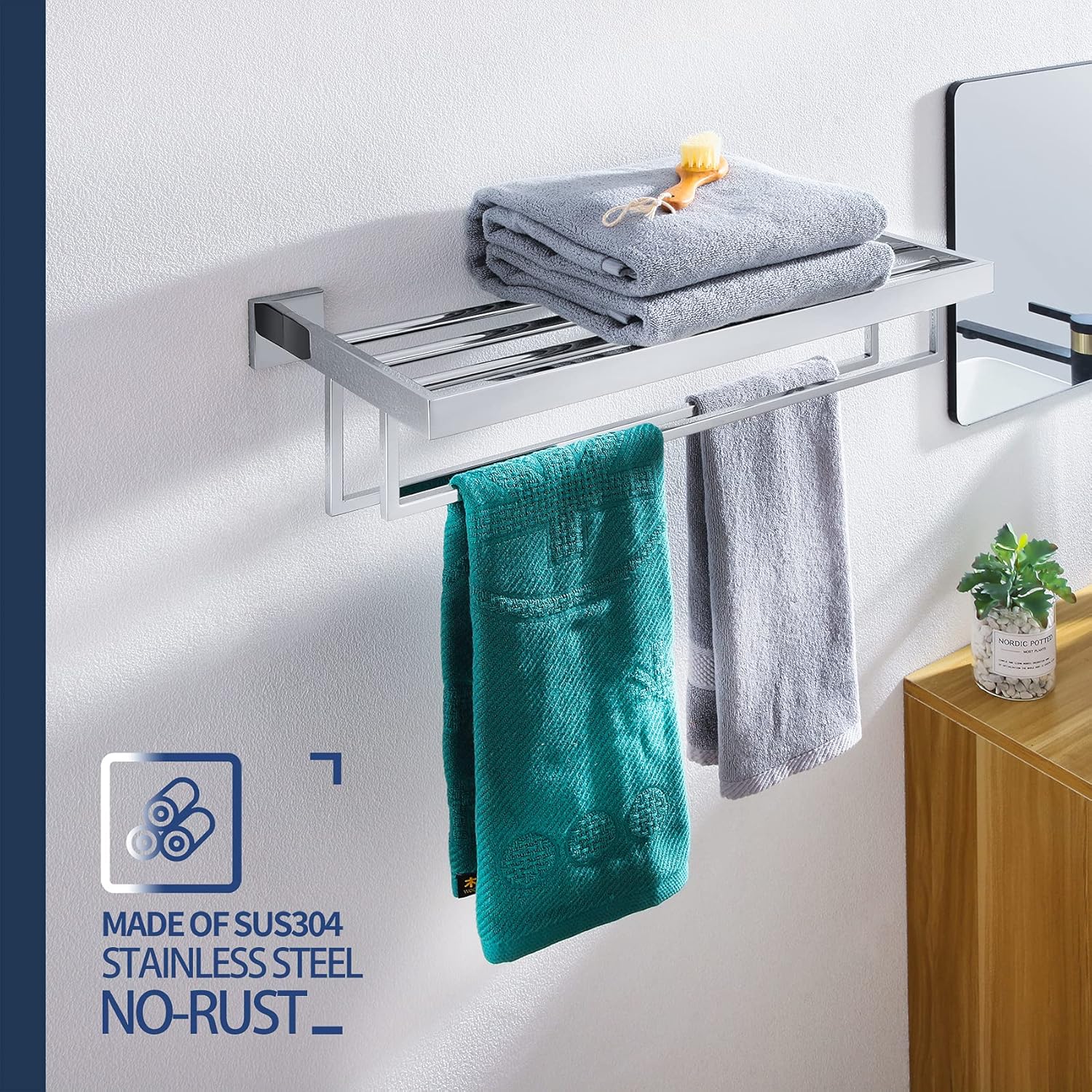 24'' Chrome Towel Shelf with T - Towel Bar Stainless recensie en prijs
